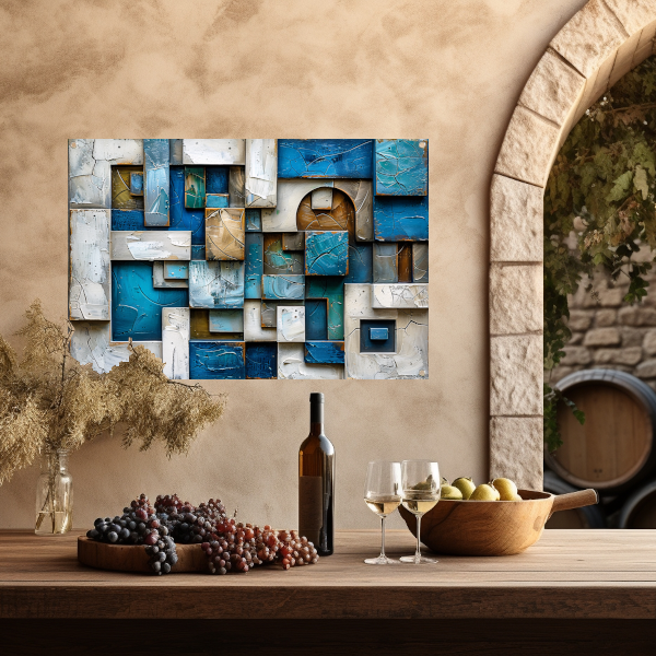 Moderne abstracte compositie in blauw en bruin tuinposter