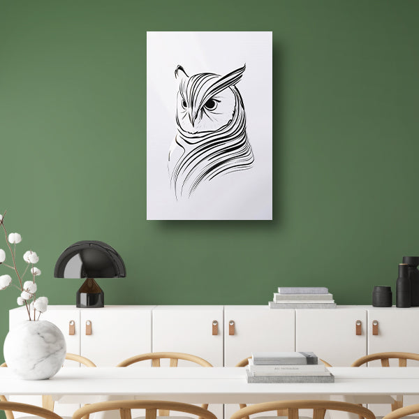 Minimalistische zwart-witte uil lijntekening poster