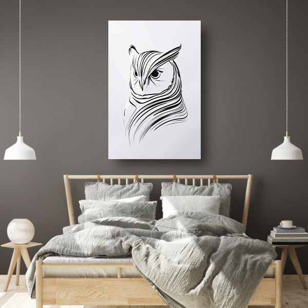Minimalistische zwart-witte uil lijntekening poster
