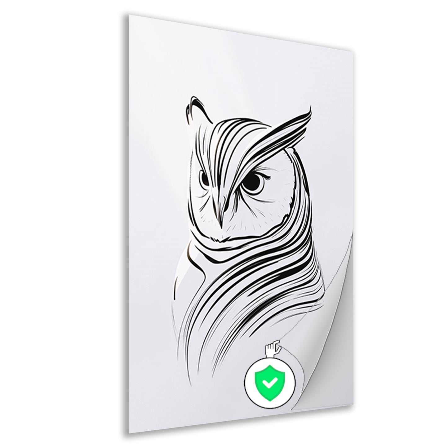 Minimalistische zwart-witte uil lijntekening poster