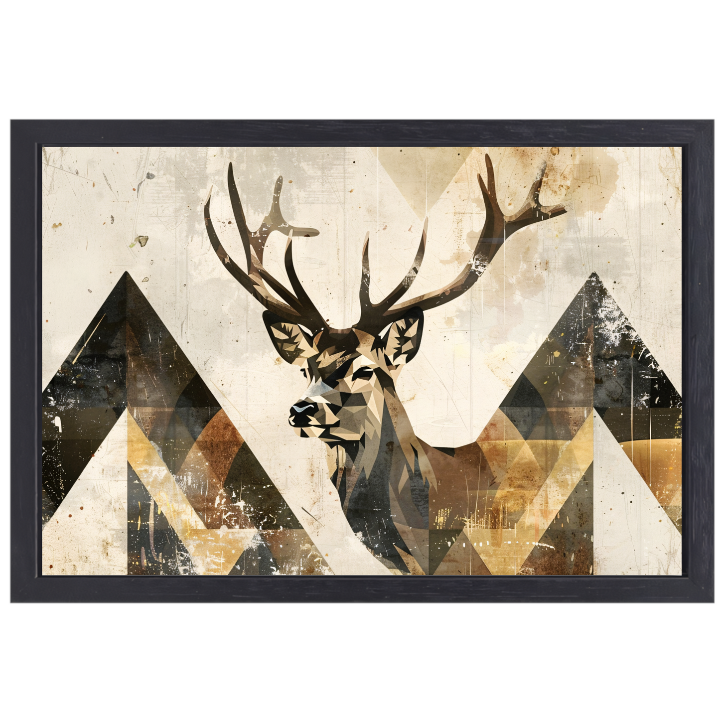Geometrisch Hert in Sepia en Crème Tinten canvas met baklijst