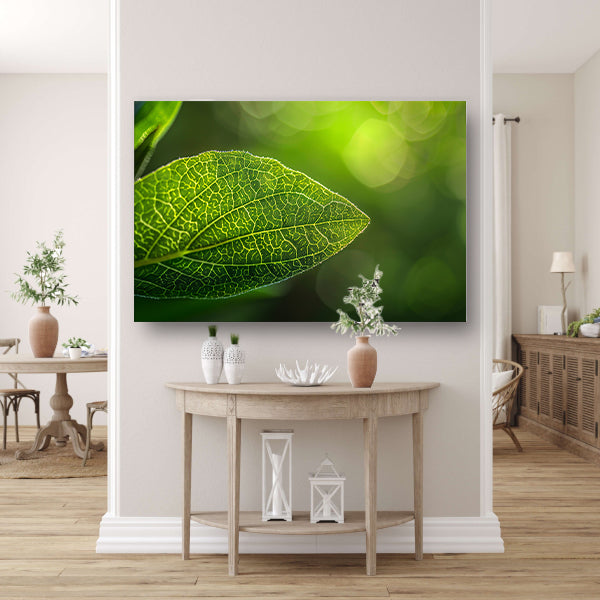 Gedetailleerde close-up van een groen blad poster