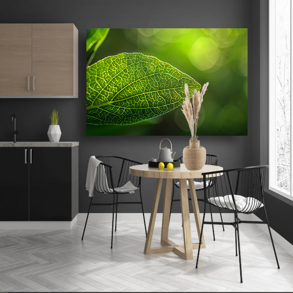 Gedetailleerde close-up van een groen blad poster
