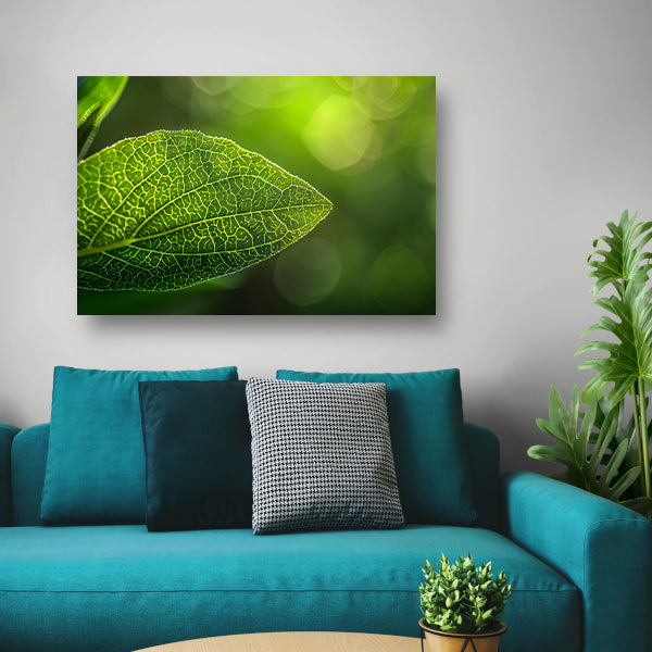 Gedetailleerde close-up van een groen blad poster