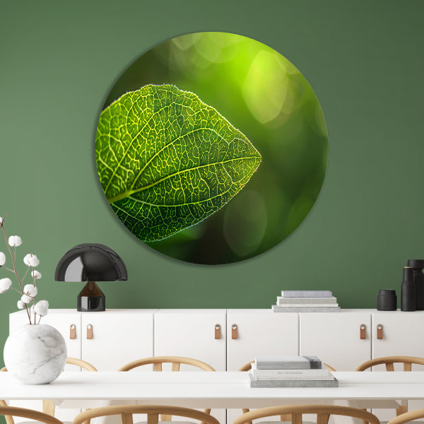 Gedetailleerde close-up van een groen blad forex muurcirkel