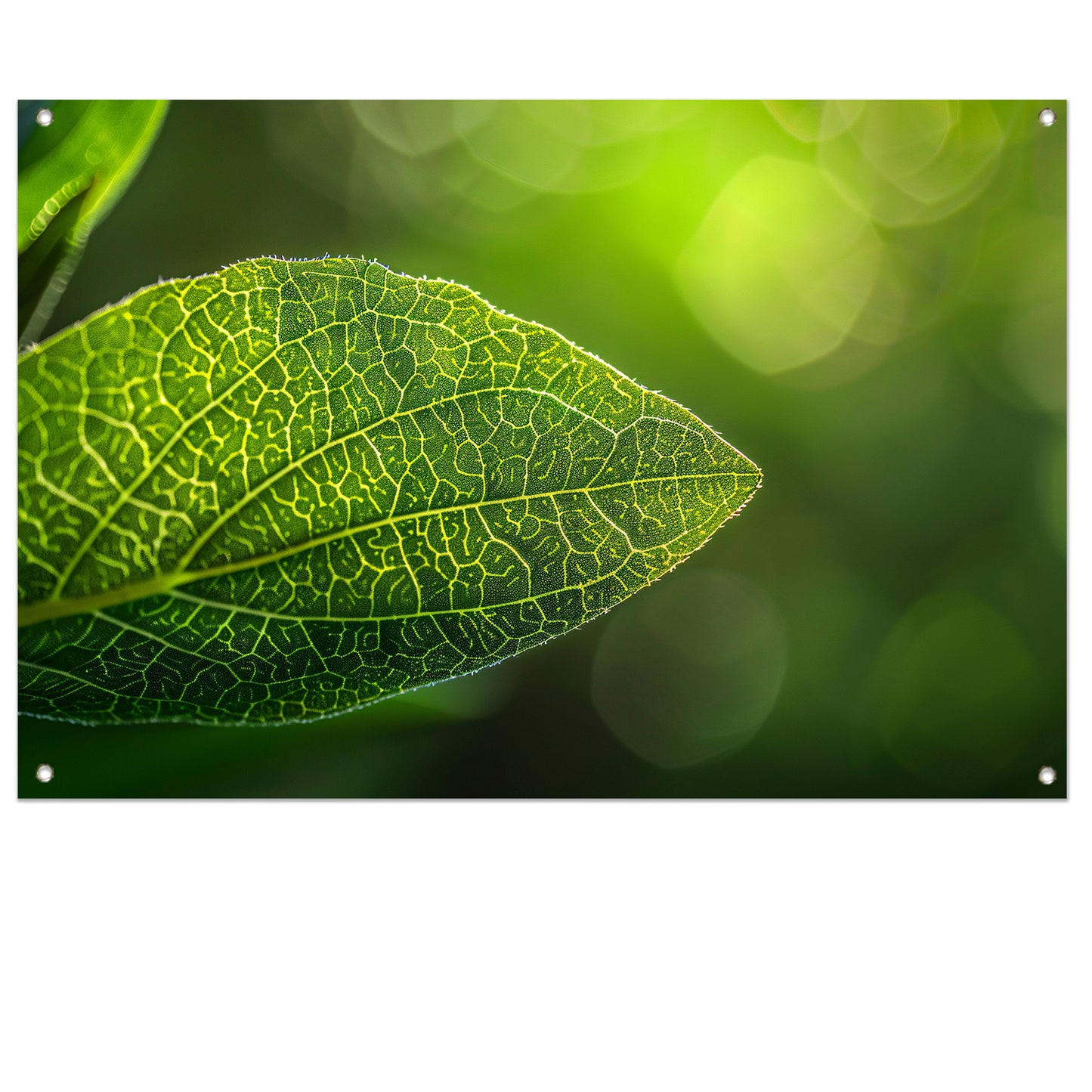 Gedetailleerde close-up van een groen blad tuinposter