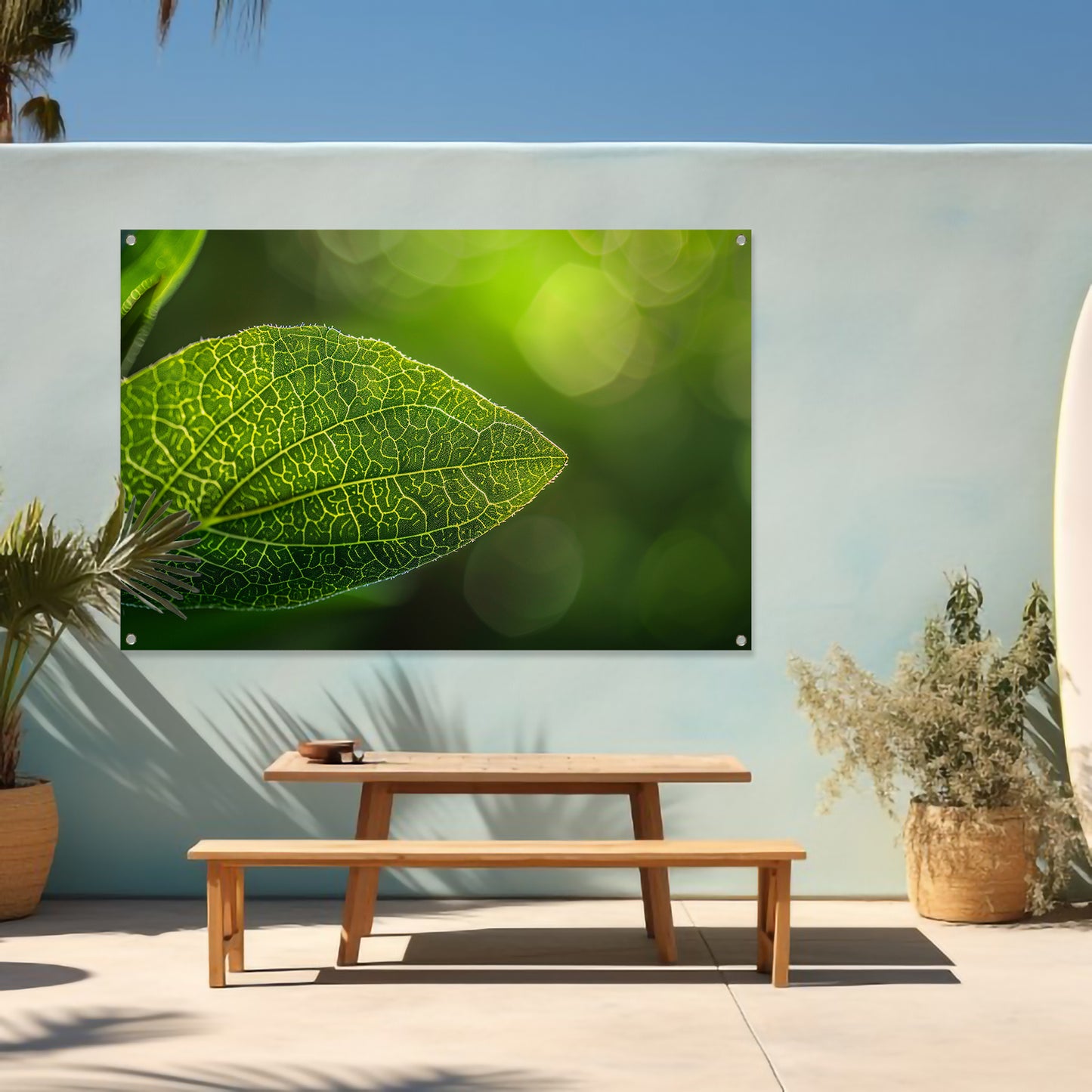 Gedetailleerde close-up van een groen blad tuinposter