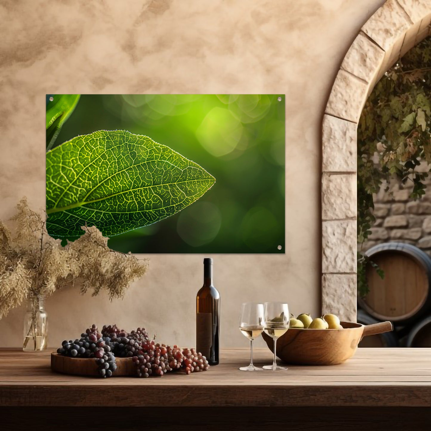 Gedetailleerde close-up van een groen blad tuinposter