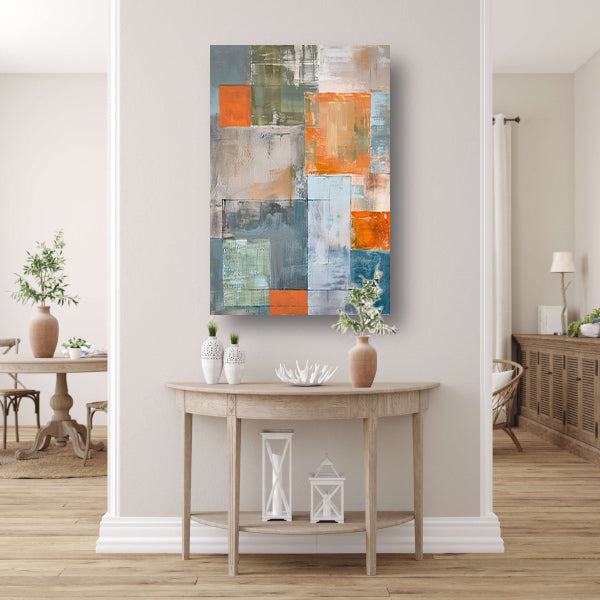 Abstract geometrisch schilderij met kleurblokken poster