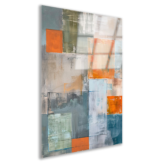 Abstract geometrisch schilderij met kleurblokken acrylglas