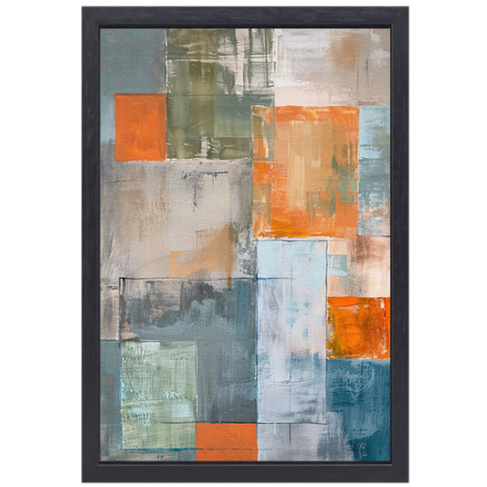 Abstract geometrisch schilderij met kleurblokken canvas met baklijst