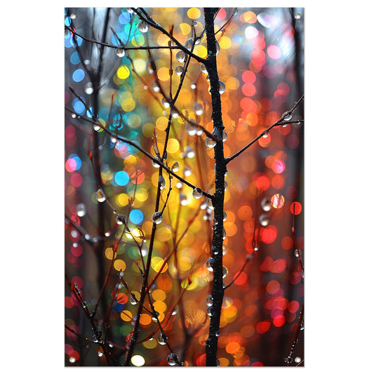 Glinsterende dauwdruppels op Kleurrijk takken tuinposter