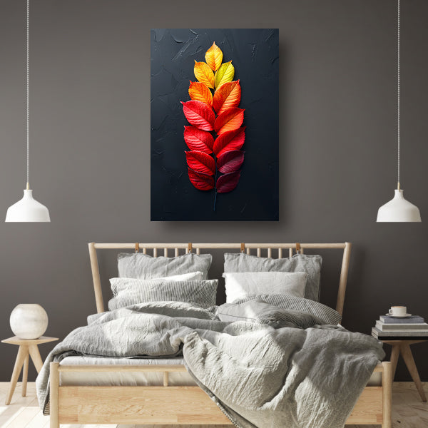 Kleurrijk Herfstbladeren op Donkere Achtergrond canvas met baklijst