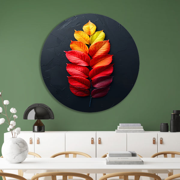 Kleurrijk Herfstbladeren op Donkere Achtergrond forex muurcirkel