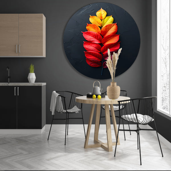 Kleurrijk Herfstbladeren op Donkere Achtergrond aluminium muurcirkel