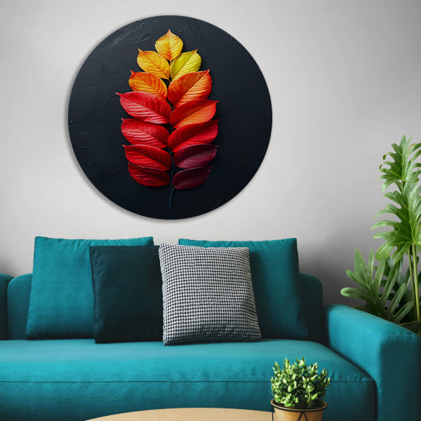 Kleurrijk Herfstbladeren op Donkere Achtergrond forex muurcirkel