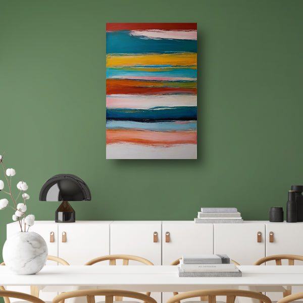 Abstracte horizon in rood, geel en blauw canvas