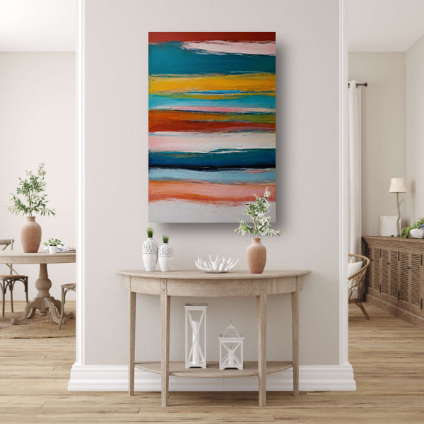 Abstracte horizon in rood, geel en blauw canvas