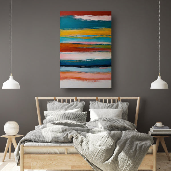 Abstracte horizon in rood, geel en blauw canvas