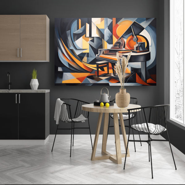 Piano in minimalistische stijl canvas met baklijst