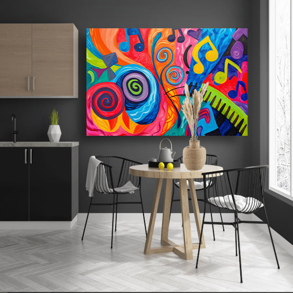 Kleurrijke abstracte kunst met muzieknoten poster