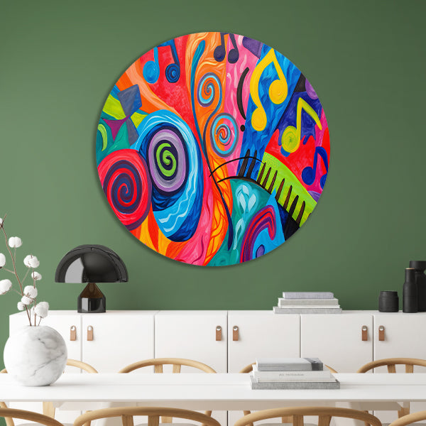 Kleurrijke abstracte kunst met muzieknoten forex muurcirkel