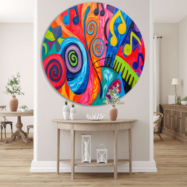Kleurrijke abstracte kunst met muzieknoten forex muurcirkel