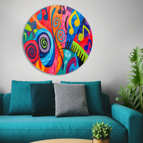 Kleurrijke abstracte kunst met muzieknoten forex muurcirkel