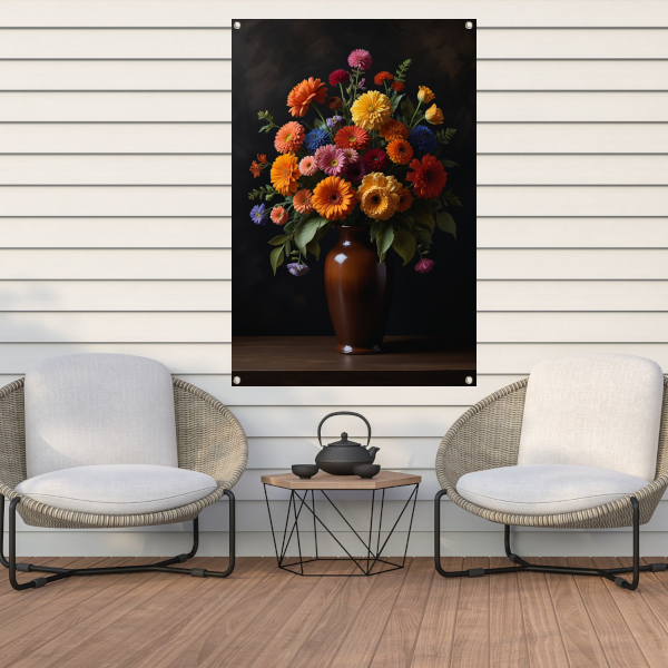 Kleurrijke Bloemenpracht in Donkere Vaas tuinposter