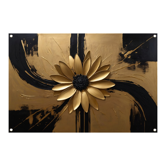 Gouden Bloem Abstract op Zwart tuinposter