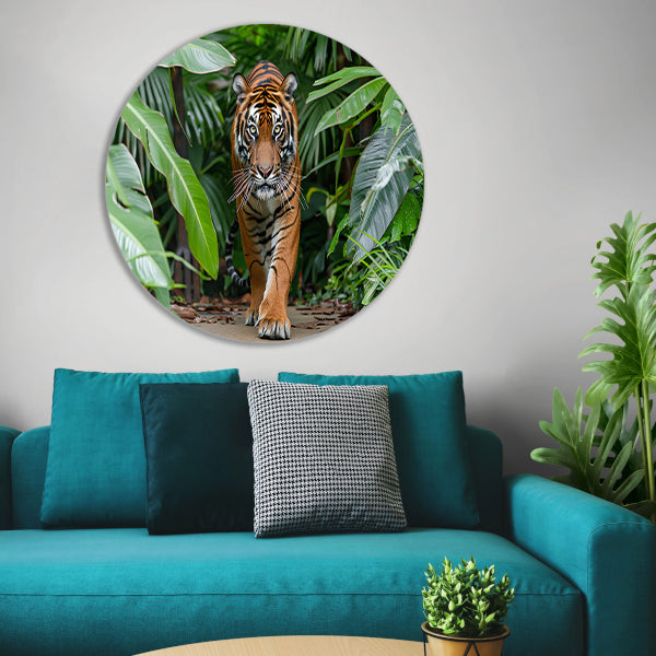 Realistisch schilderij van tijger in jungle aluminium muurcirkel