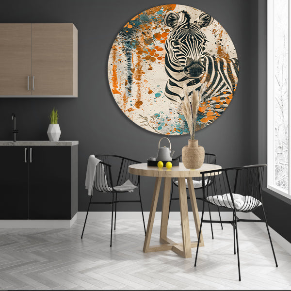 Abstract schilderij van zebra met kleurrijke bloemen forex muurcirkel