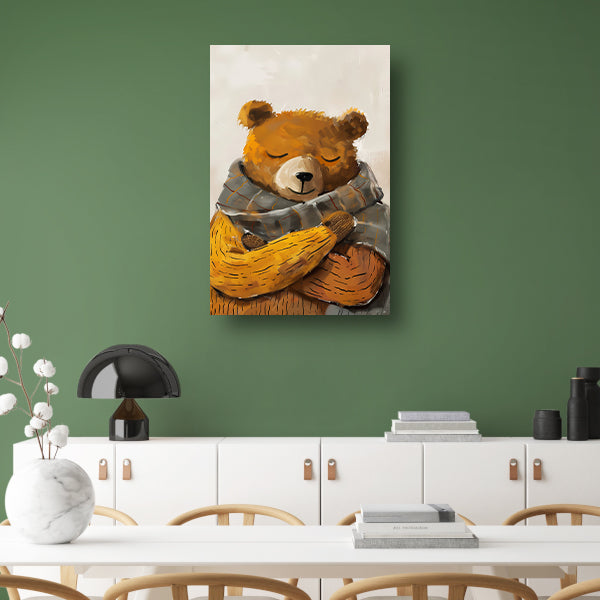 Illustratie van beer in trui en sjaal canvas