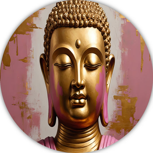 Moderne Gouden Boeddha met Roze Achtergrond aluminium muurcirkel