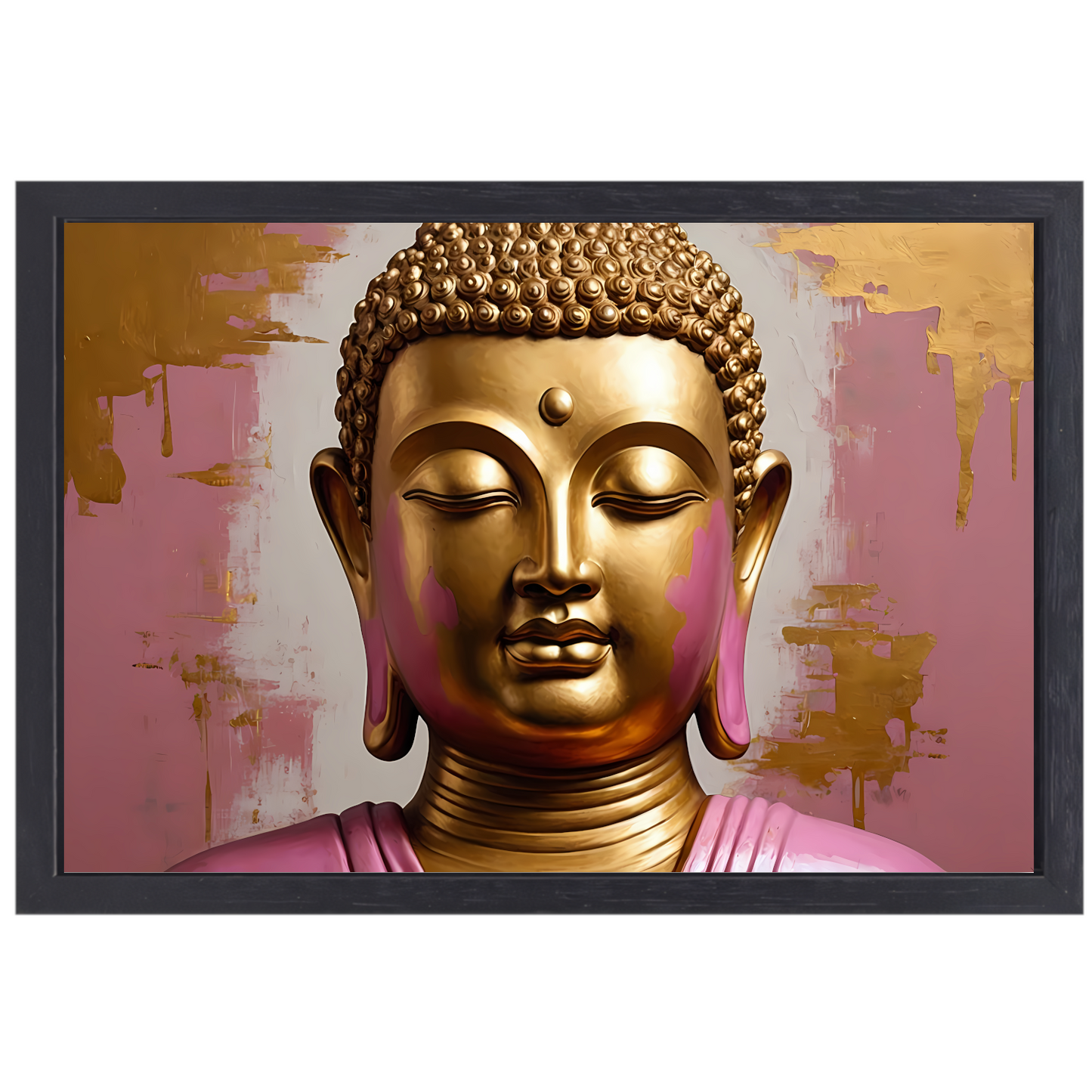 Moderne Gouden Boeddha met Roze Achtergrond canvas met baklijst