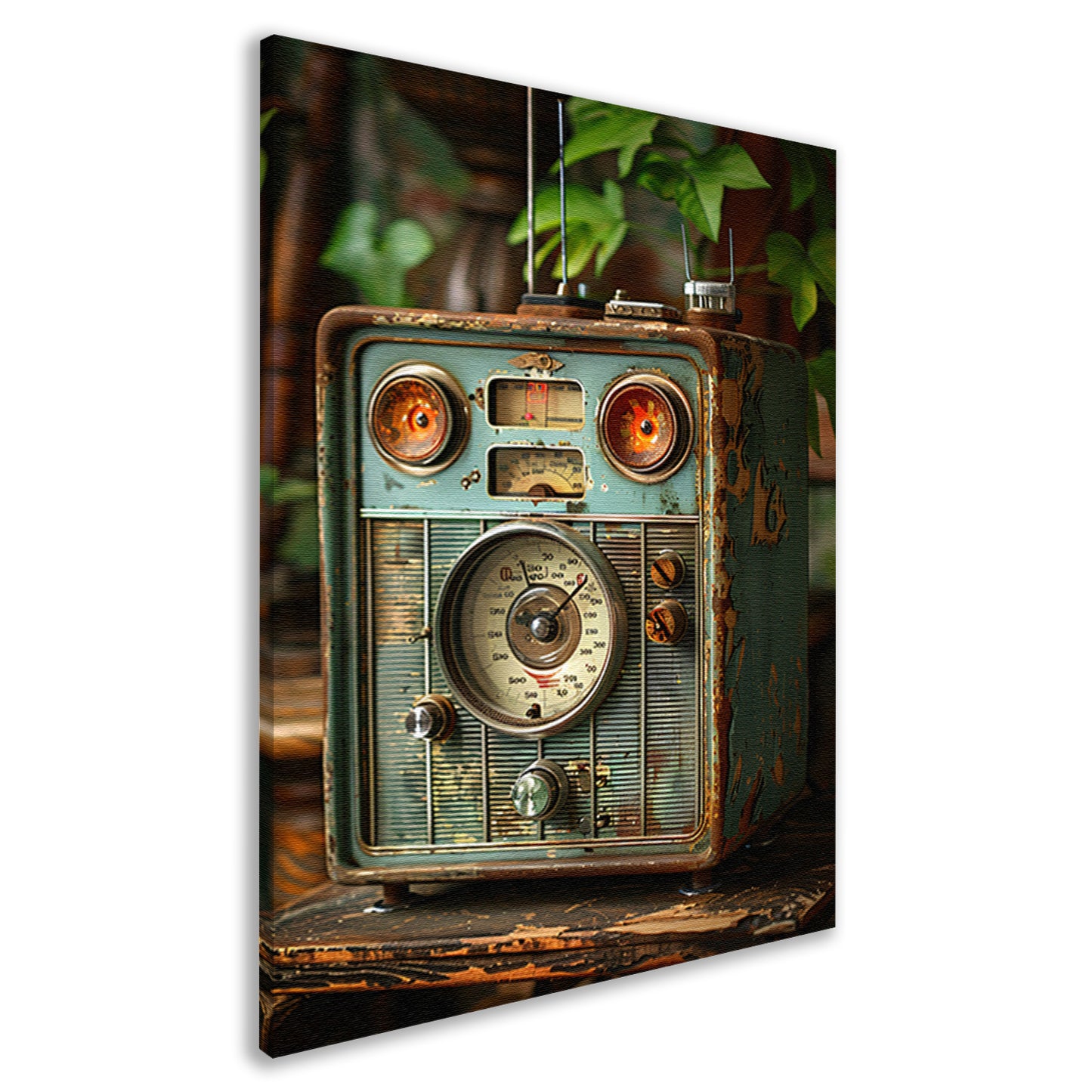 Retro Radio in Vergane Glorie met Plant canvas
