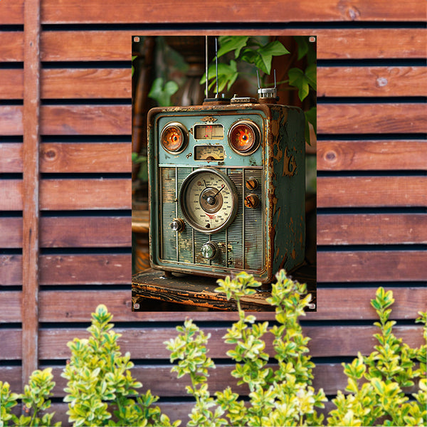 Retro Radio in Vergane Glorie met Plant tuinposter