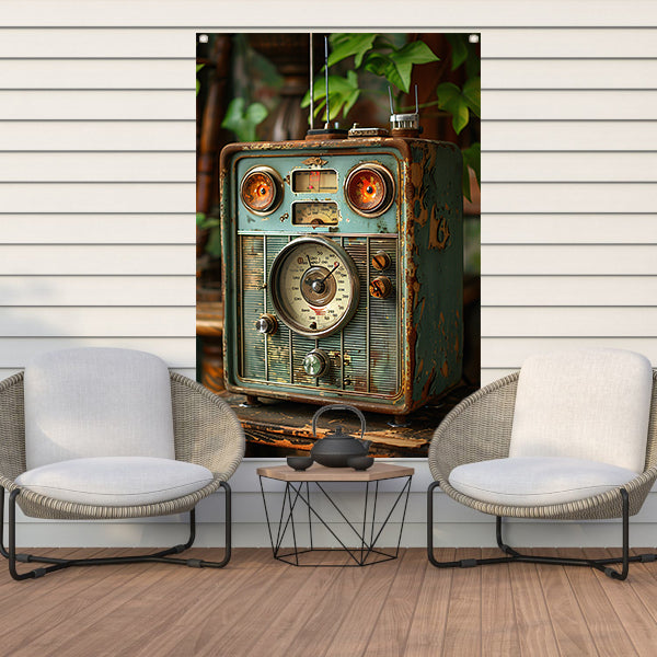 Retro Radio in Vergane Glorie met Plant tuinposter