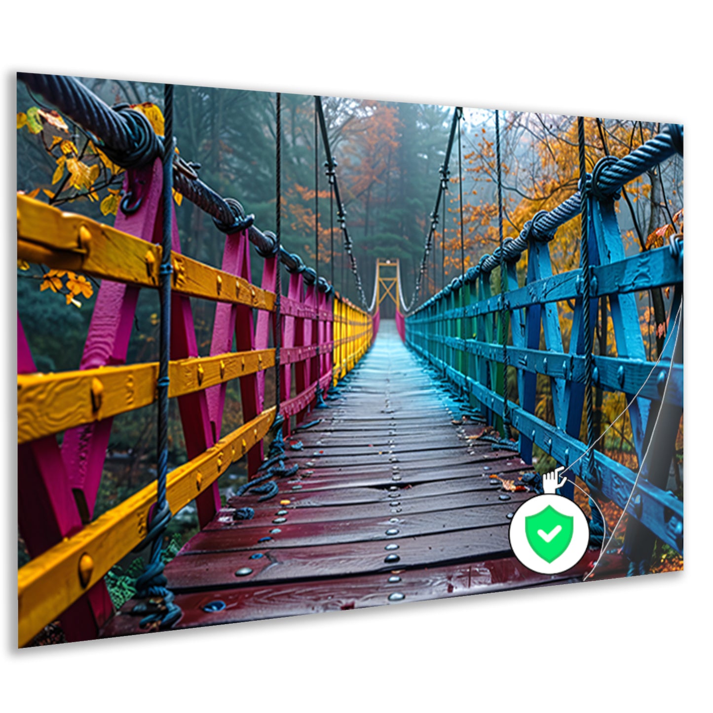 Impressionistische brug in boslandschap poster