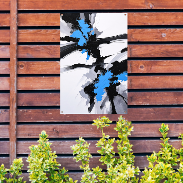 Energetische abstractie van blauw, zwart en wit tuinposter