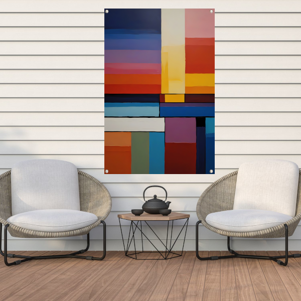 Abstracte symfonie van gekleurde vlakken tuinposter