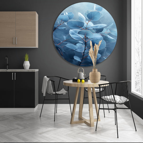 Elegante blauwe eucalyptus bladeren in minimalistische stijl forex muurcirkel