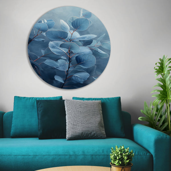 Elegante blauwe eucalyptus bladeren in minimalistische stijl forex muurcirkel