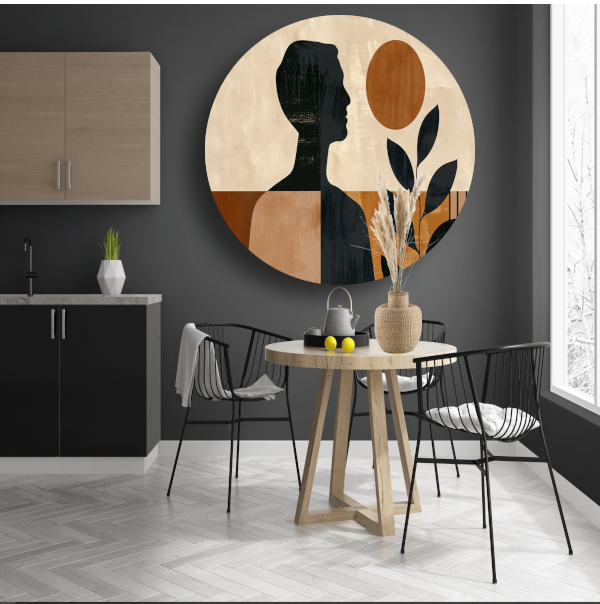 Abstract menselijk profiel met natuurlijke elementen aluminium muurcirkel