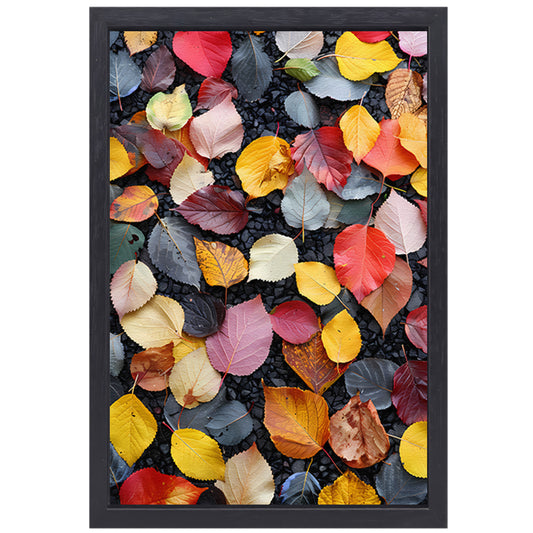 Kleurrijk herfstbladeren op donkere straat canvas met baklijst