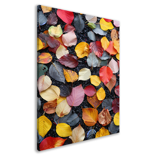 Kleurrijk herfstbladeren op donkere straat canvas