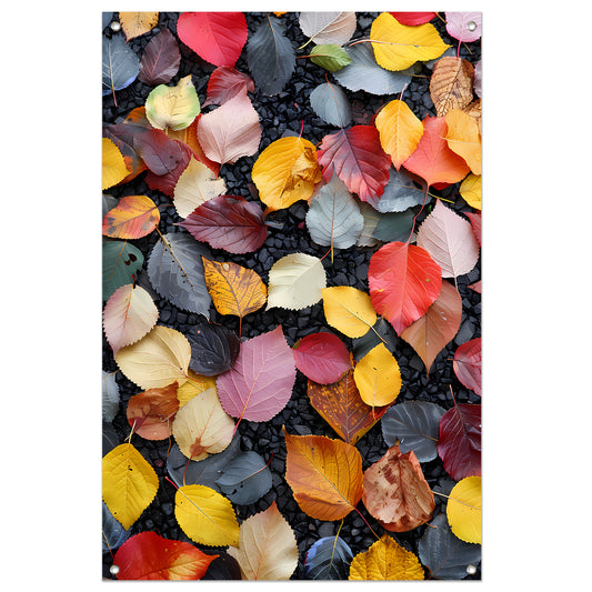 Kleurrijk herfstbladeren op donkere straat tuinposter