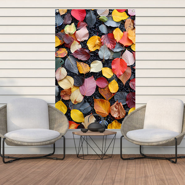 Kleurrijk herfstbladeren op donkere straat tuinposter