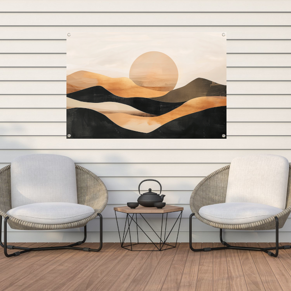 Zonsondergang Heuvels Abstract Monochroom tuinposter