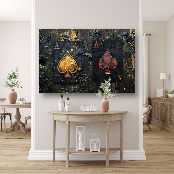 Minimalistisch Speelkaarten in Goud en Rood canvas